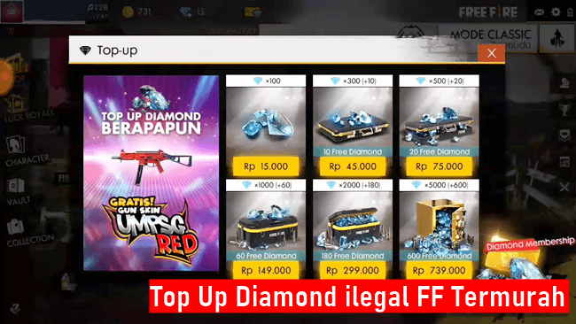 Top Up Diamond ilegal FF Termurah Via Pulsa